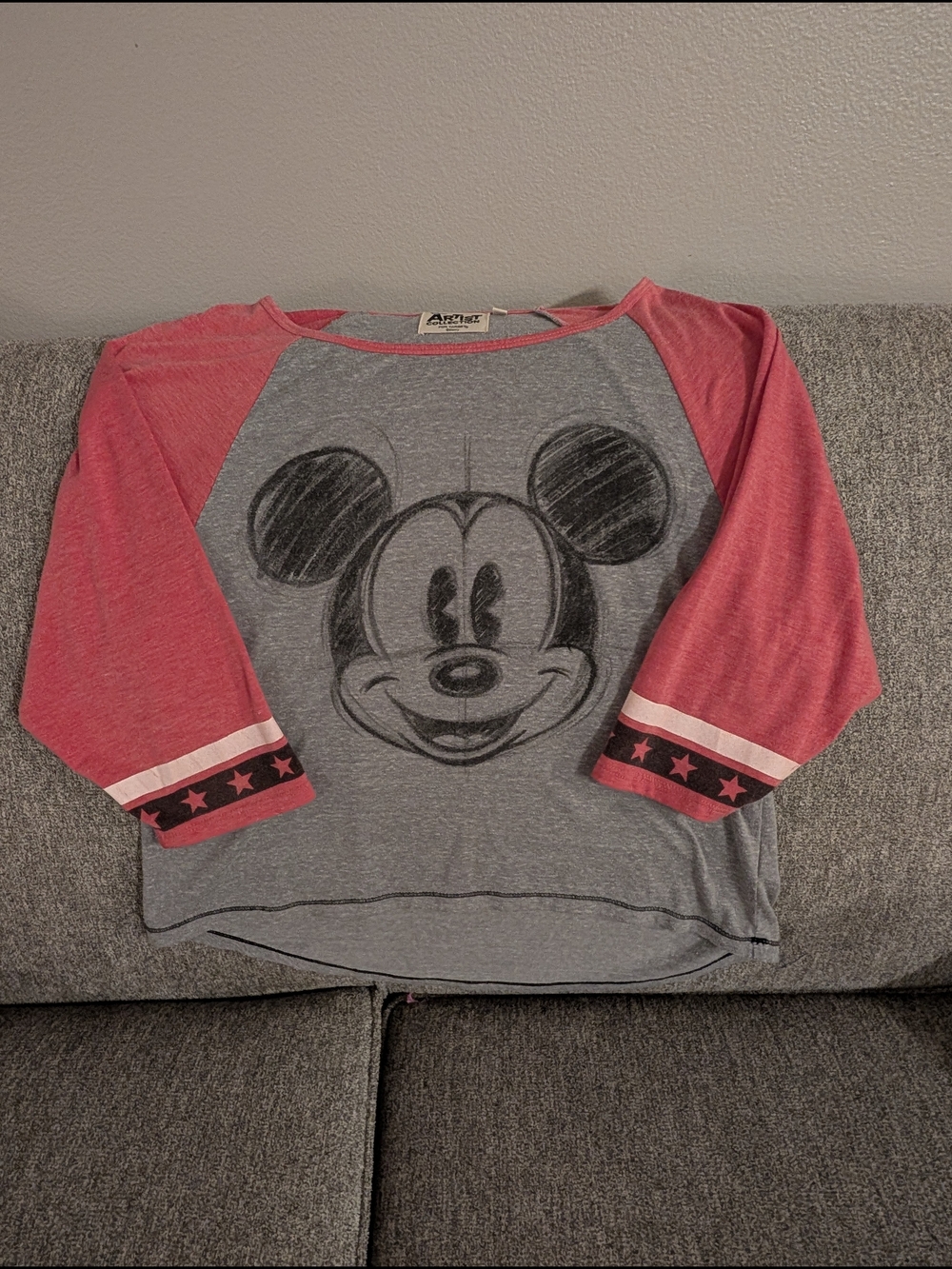Disney Mickey Mouse Raglan Top - Pink and Gray